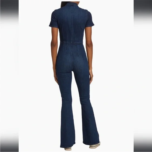 Free People Jayde Denim Flared Jumpsuit- Night Sky Dark Wash, SMALL - Picture 3 of 10